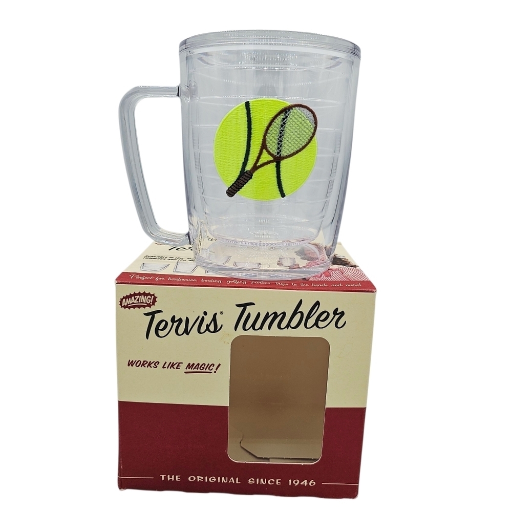 Vintage Tervis Tumbler Mug 17oz Double-Walled Insulated Tennis Patch New - Picture 2 of 13